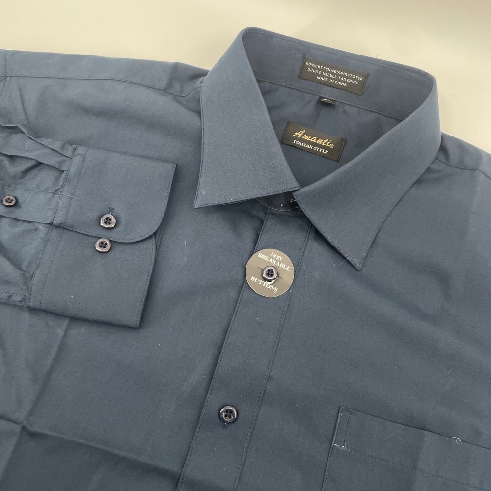 Amanti Dress Shirt Mens 17.5 32/33 Navy Blue Solid Long Sleeve Button Down NWOT